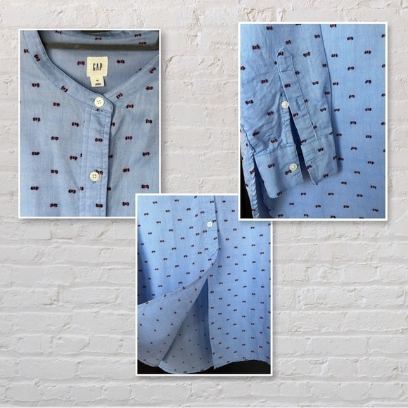 Gap XL blue button down with textured pattern. Curved hem, long sleeves - Picture 4 of 8